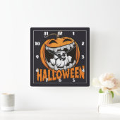 巨大なハロウィーンのカボチャから現れる幽霊 スクエア壁時計 (ホーム)