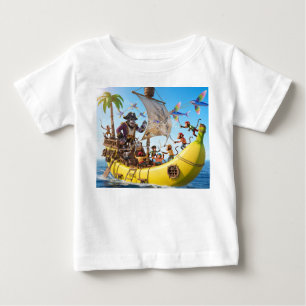 巨大なバナナ船で航海するモンキーパイレーツクルー イラスト ベビーTシャツ