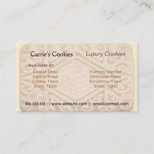 巨大なバニラサンドイッチクリームのクッキーの名刺 名刺 (裏面)