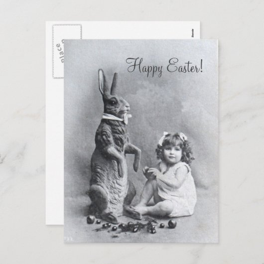 巨大なバニービクトリアンガールイースターキャンディ シーズンポストカード (正面/裏面)