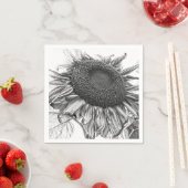 巨大なヒマワリヴィンテージ白黒アート スタンダードカクテルナプキン (インサイチュ)