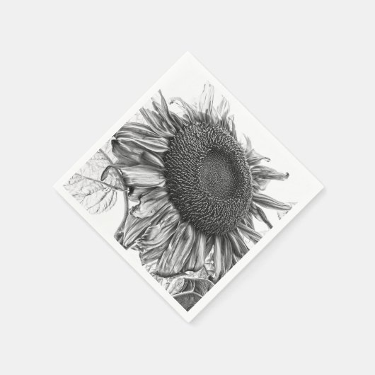 巨大なヒマワリヴィンテージ白黒アート スタンダードカクテルナプキン (角)