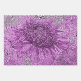 巨大なヒマワリヴィンテージ紫色の灰色のテクスチャ ラッピングペーパーシート