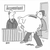 巨大なピギーバンクを持つ会計士クライアント シール (正面)