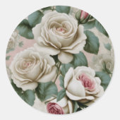 巨大なピンクと白のバラ ラウンドシール (正面)