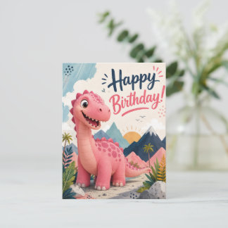 巨大なピンクの恐竜の誕生日 ポストカード