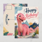 巨大なピンクの恐竜の誕生日 ポストカード (正面/裏面)