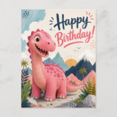 巨大なピンクの恐竜の誕生日 ポストカード (正面)