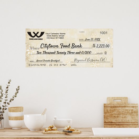 巨大なフェイクチャリティチェックのクリスマスの雪 ポスター (キッチン)