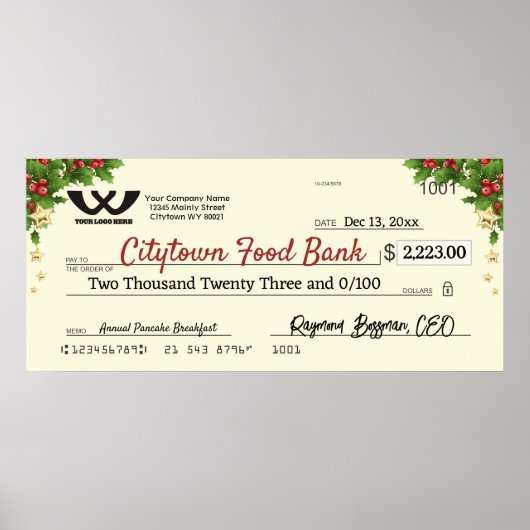 巨大なフェイクチャリティーチェックのクリスマスホリーの星 ポスター (正面)