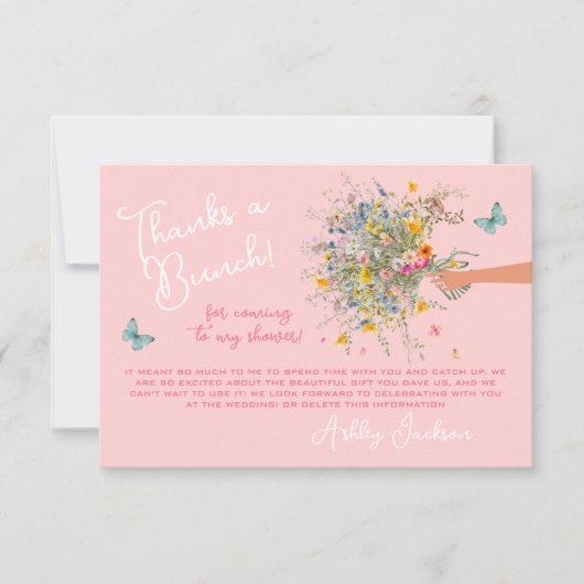 巨大なブーケブライトピンクブライダルシャワーありがとう 招待状 (正面)