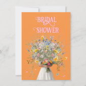 巨大なブーケブライトブライドピンクオレンジブライダルシャワーInvite 招待状 (正面)