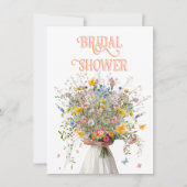 巨大なブーケブライドピンクオレンジブライダルシャワー 招待状 (正面)