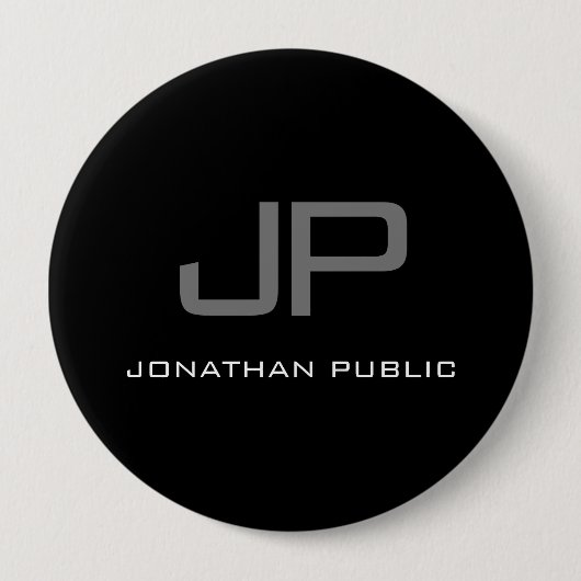 巨大なボタンイニシャル文字モノグラム名ブラック 缶バッジ (正面)