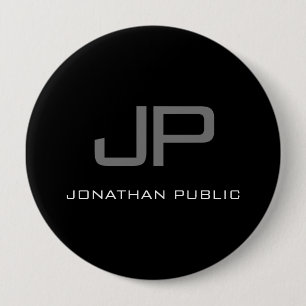 巨大なボタンイニシャル文字モノグラム名ブラック 缶バッジ