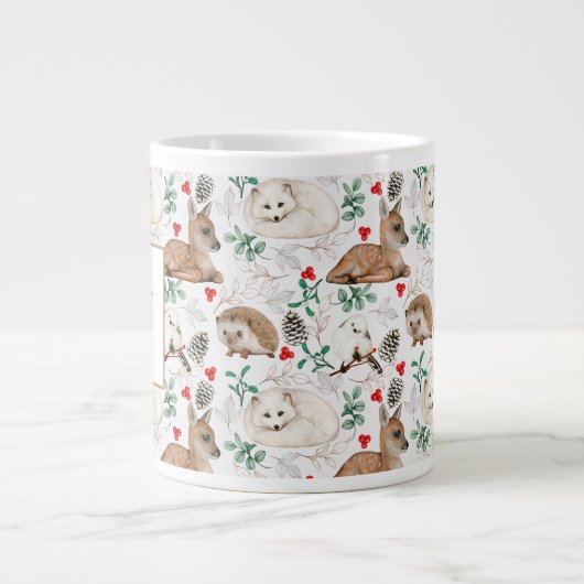 巨大なマグカップ、モノグラムを持つ森林動物 ジャンボコーヒーマグカップ (正面)