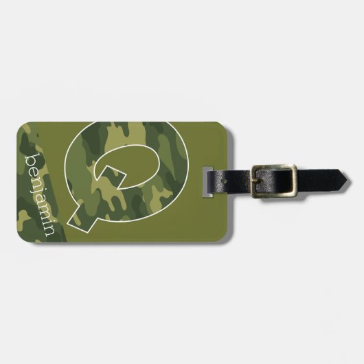 巨大なモノグラム文字Qカモフラージパターン ラゲッジタグ (正面横)