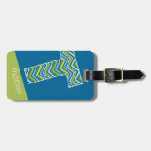 巨大なモノグラム文字t明るい青シェブロン ラゲッジタグ (正面横)