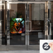 巨大なモンスターハロウィーンウィンドウにしがみつく ウィンドウサイン (オフィスドア)