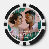 巨大なモンステラ ジャングルの葉が織りなすエンゲージメント ウェディング フォト ポーカーチップ (正面)