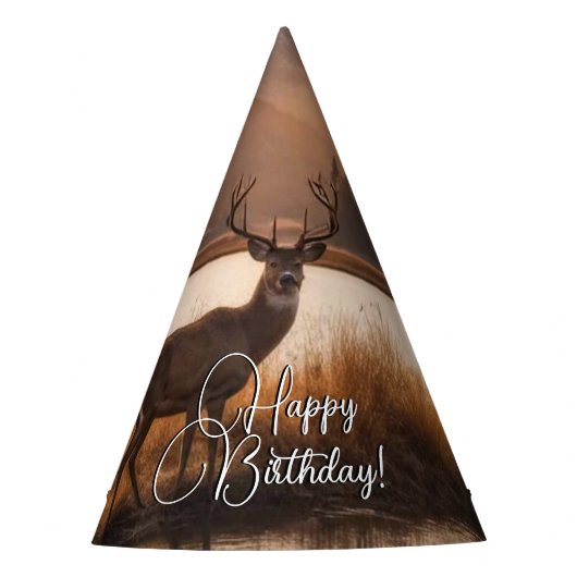 巨大なラックディアオンマウンテンレイクハッピーバースデー パーティーハット (正面)