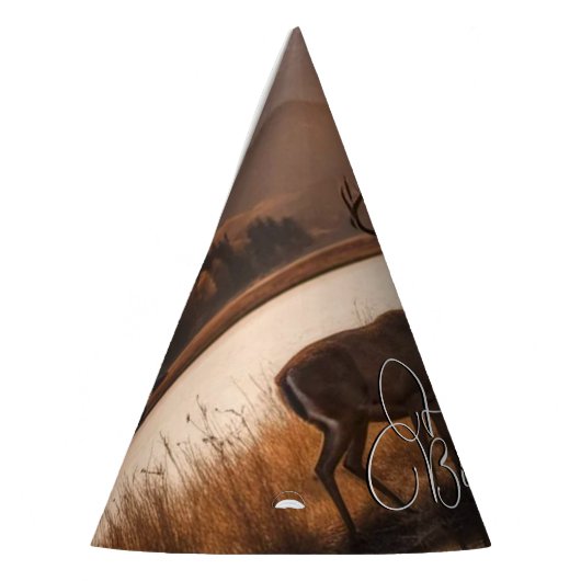 巨大なラックディアオンマウンテンレイクハッピーバースデー パーティーハット (左)