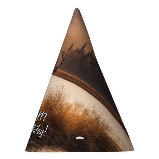 巨大なラックディアオンマウンテンレイクハッピーバースデー パーティーハット (右)