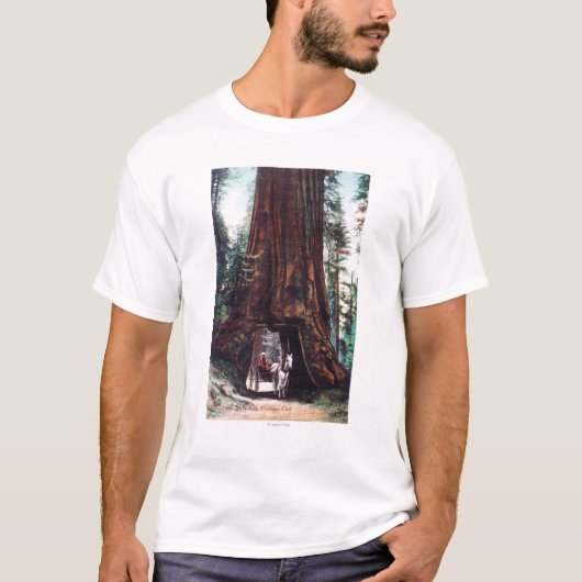 巨大なレッドウッドの下で走行するキャリッジ Tシャツ (正面)
