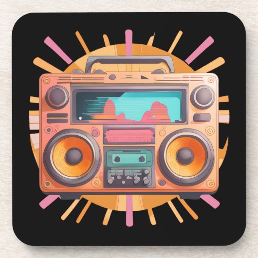 巨大なレトロ80年代のブームボックスに日が差すことを入れた。 コースター (正面)