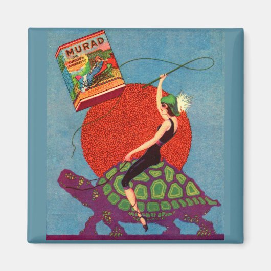 巨大な亀に乗って女性の女性を村落 マグネット (正面)