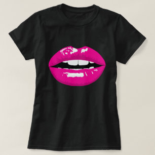 巨大な唇の口紅の女王の黒のTシャツ Tシャツ