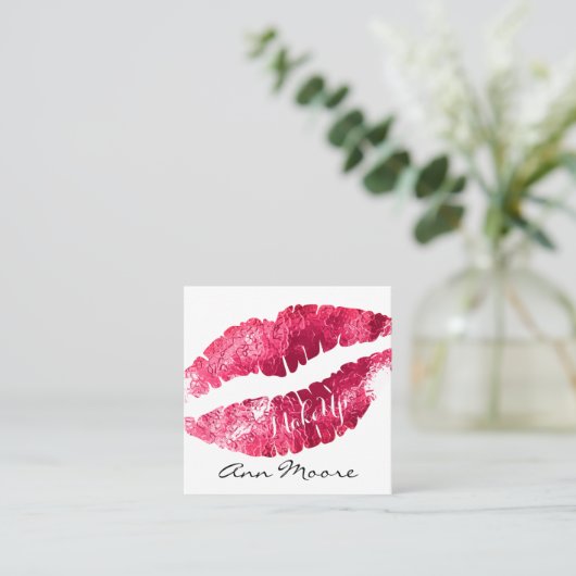 巨大な大きなキスの唇の上品なシャインカバー スクエア名刺 (スタンド正面)