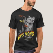 巨大な子猫の攻撃 面白い猫のパロディーデザイン Tシャツ (正面)