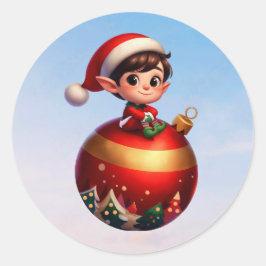 巨大な小妖精や小人の上に座ってかわいいクリスマスオーナメント ラウンドシール