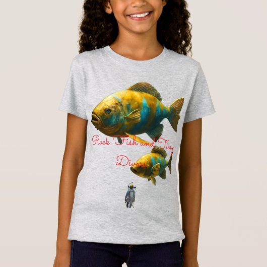 巨大な岩の魚と小さなダイバー - 詳細な海の概念 Tシャツ (正面)