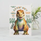 巨大な恐竜の水彩少年の誕生日パーティー 招待状 (スタンド正面)