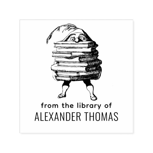 巨大な本の束を持ったエルフの小人　SQライブラリー名 セルフインキングスタンプ (デザイン)