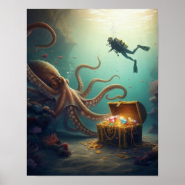 巨大な海の生き物が宝物を守る ポスター