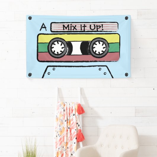 巨大な漫画の手描きのカセットテープ(青い) 横断幕 (インサイチュ)