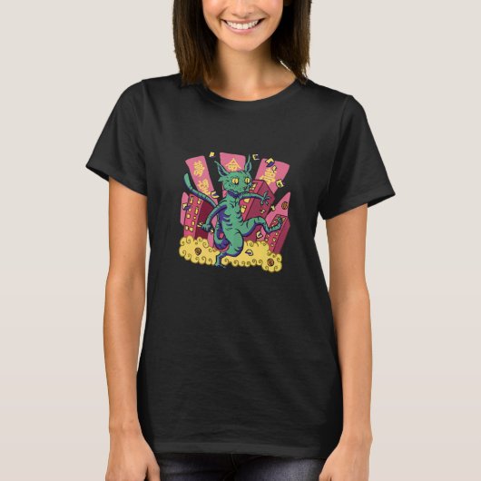 巨大な猫建物怖い Tシャツ (正面)