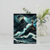 巨大な船は巨大な波を生み出し、その船首は高いi 箔シーズンポストカード (立ち正面)