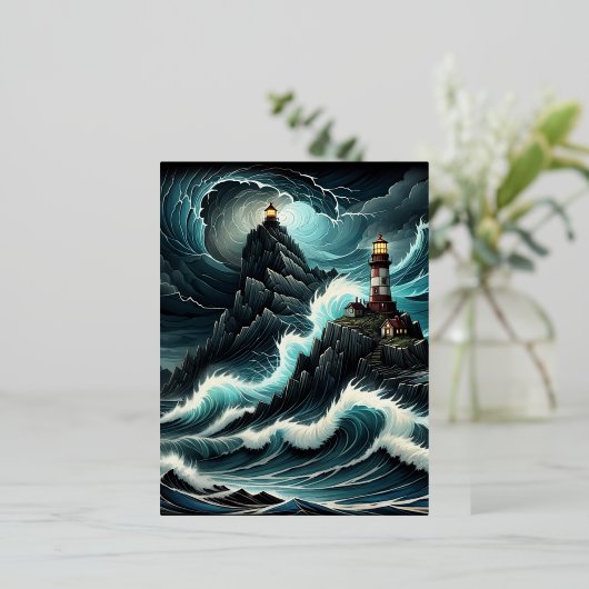 巨大な船は巨大な波を生み出し、その船首は高いi 箔シーズンポストカード (立ち正面)