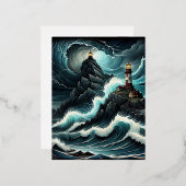 巨大な船は巨大な波を生み出し、その船首は高いi 箔シーズンポストカード (正面/裏面)