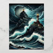 巨大な船は巨大な波を生み出し、その船首は高いi 箔シーズンポストカード (正面)