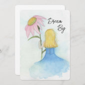 巨大な花を持つ女の子"Dream Big"ノートカード サンキューカード (正面/裏面)