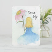 巨大な花を持つ女の子"Dream Big"ノートカード サンキューカード (スタンド正面)