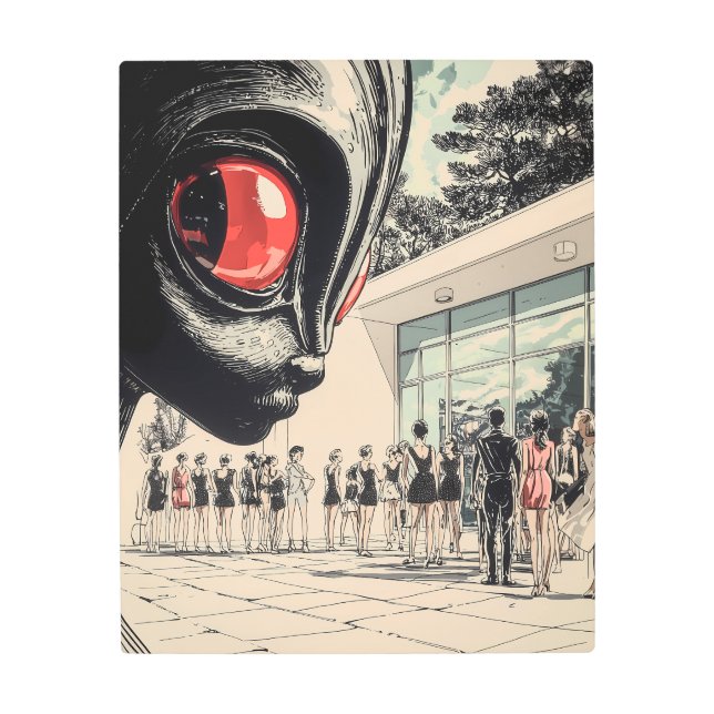 巨大な赤い目を持つ不気味な地球外生物 メタルプリント (正面)