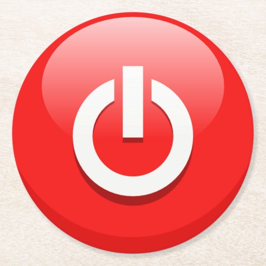 巨大な赤の電源ボタン ラウンドペーパーコースター (正面)