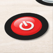 巨大な赤の電源ボタン ラウンドペーパーコースター (アングル)