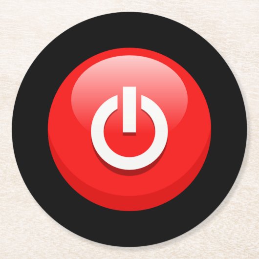 巨大な赤の電源ボタン ラウンドペーパーコースター (正面)